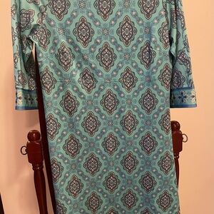 Gretchen Scott Designs Turquoise Sheath Dress with Raglan Sleeves